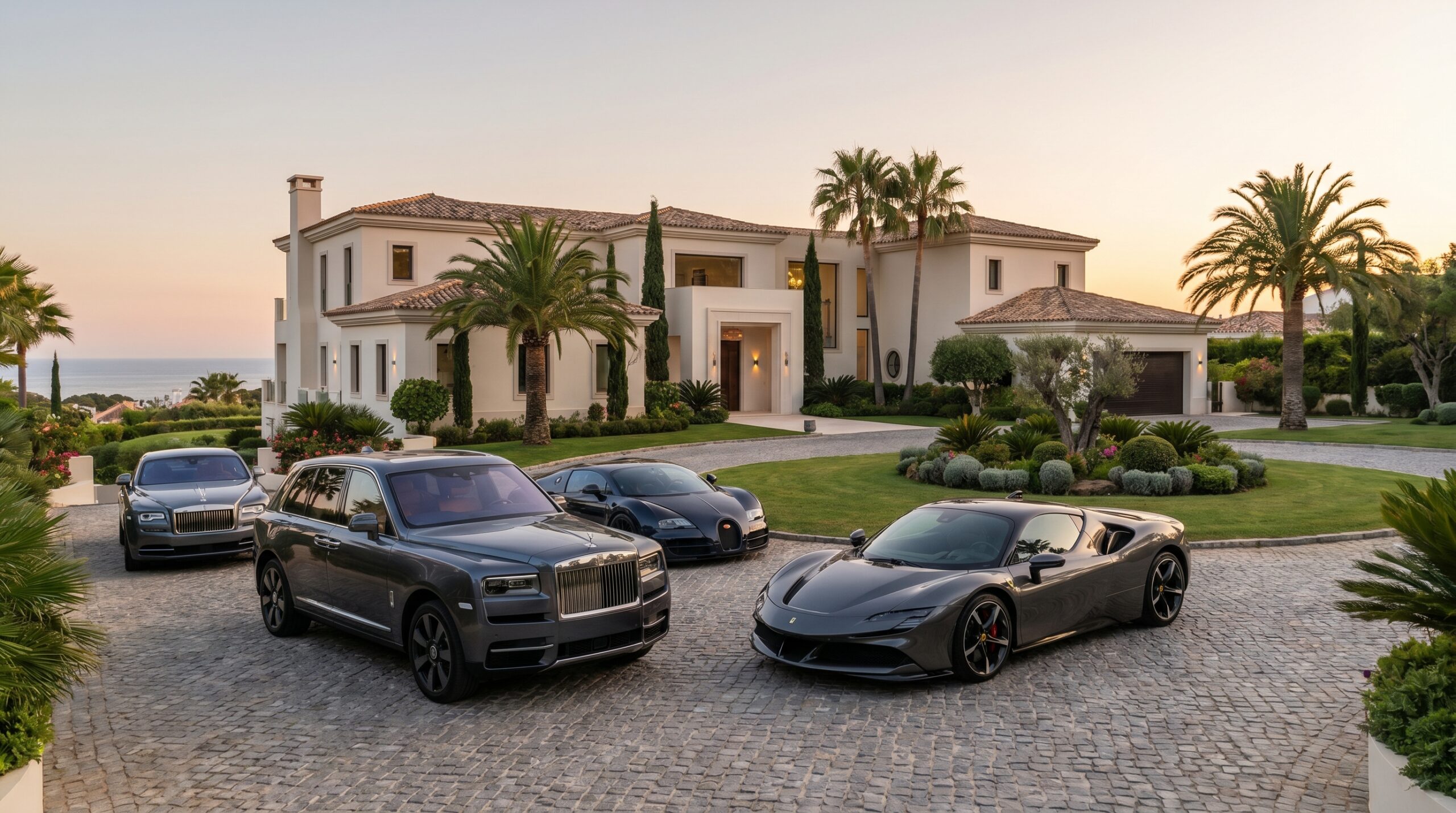 Luxury vehicles at a private villa for secure executive movement