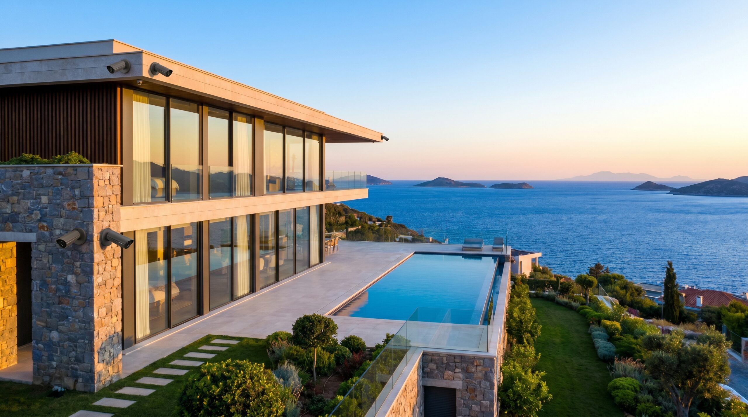 Luxury coastal villa requiring discreet residential security planning and privacy control