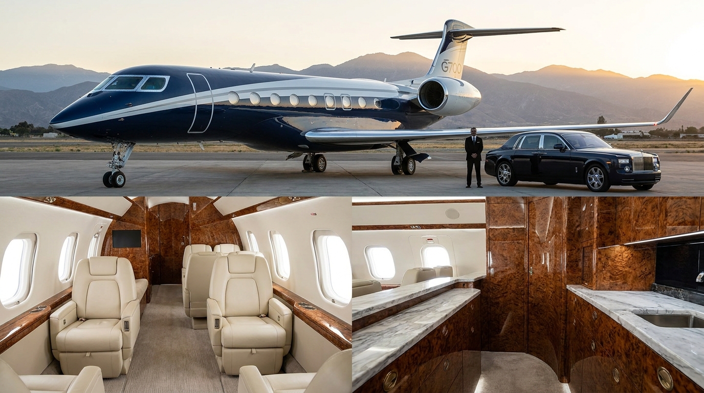 Private jet arrival coordinated with executive vehicle and close protection personnel